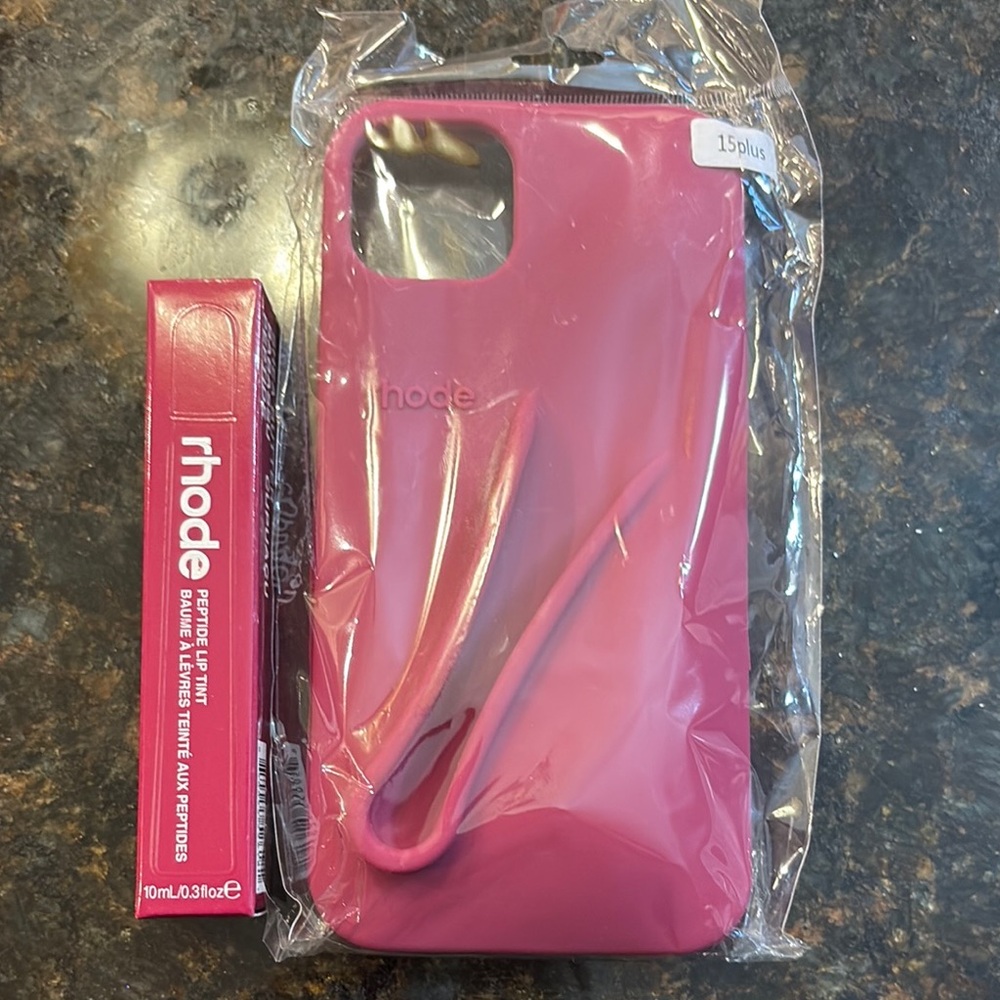 iPhone 15 plus case with matching lip gloss.